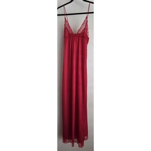 Vintage Flair Women's Sleeveless Red Nightgown Long Maxi Sleepshirt Lace Glamour